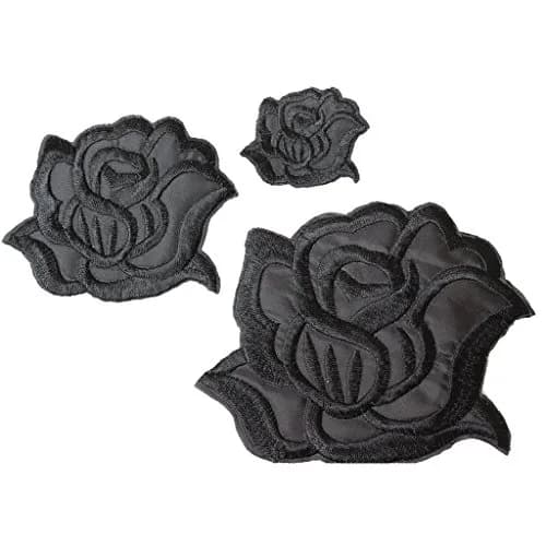 U-Sky Embroidered Patch Set | Classic Black Rose Design | DIY Fashion Accessories (4.2"x3.3"+3.1"x2.4"+1.6"x1.3") thumbnail 1