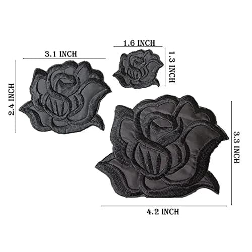 U-Sky Embroidered Patch Set | Classic Black Rose Design | DIY Fashion Accessories (4.2"x3.3"+3.1"x2.4"+1.6"x1.3") thumbnail 2
