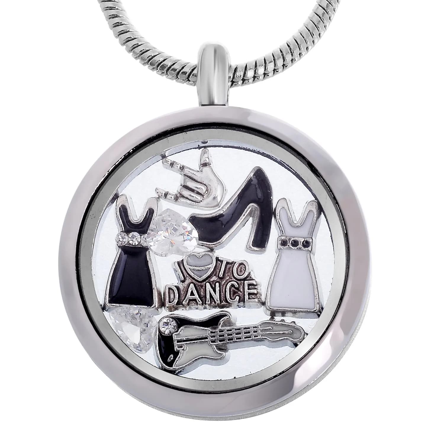 RUBYCA Themed Locket Necklace Crystal Birthstone Living Memory Floating Charm Silver Tone DIY | Customizable Memory Jewelry