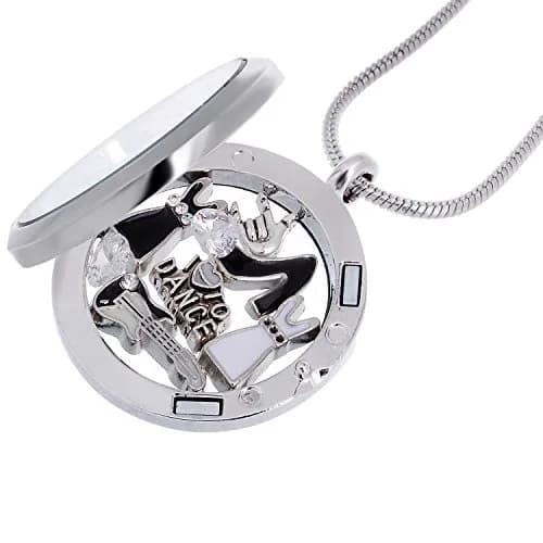 RUBYCA Themed Locket Necklace Crystal Birthstone Living Memory Floating Charm Silver Tone DIY | Customizable Memory Jewelry thumbnail 2