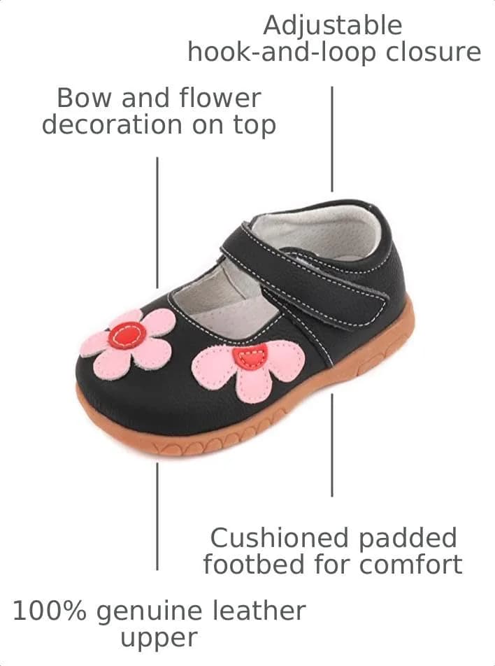 Femizee Girls Leather Mary Jane Flats Shoes for Toddler Girls | Soft Genuine Leather, Hook & Loop Closure, Black, 1529 CN22 thumbnail 4