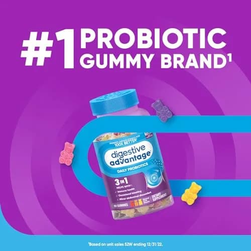 Digestive Advantage Daily Probiotic Gummies for Digestive & Immune Support | Natural Fruit Flavor (80ct) Pack of 3 thumbnail 4