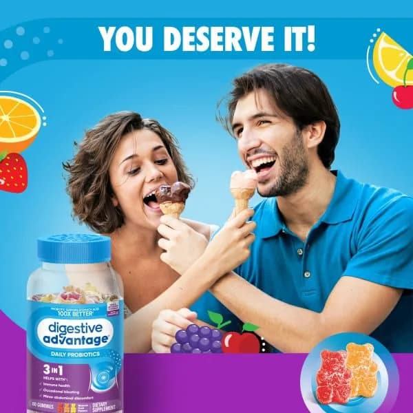 Digestive Advantage Daily Probiotic Gummies for Digestive & Immune Support | Natural Fruit Flavor (80ct) Pack of 3 thumbnail 11