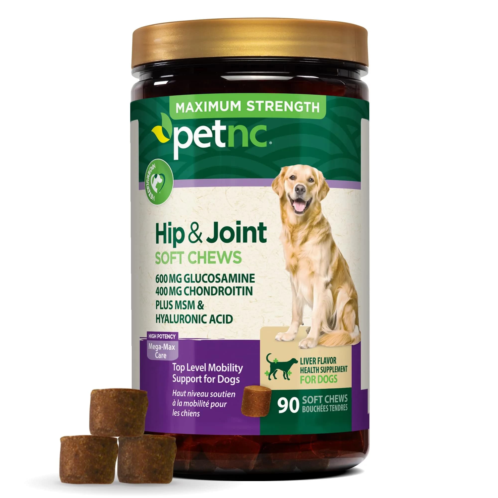 PetNC Natural Care Hip & Joint Mega Soft Chews for Dogs | 90 Count (40.8g / 1.48oz)