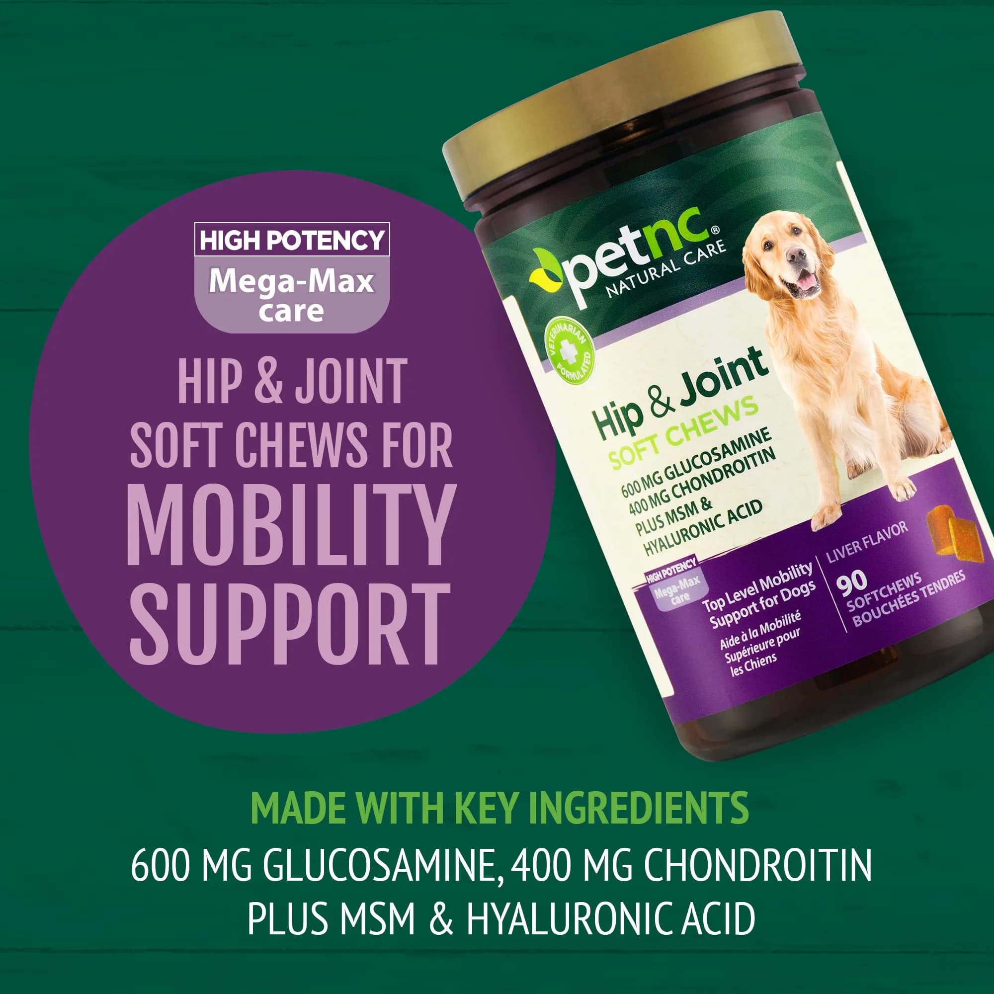 PetNC Natural Care Hip & Joint Mega Soft Chews for Dogs | 90 Count (40.8g / 1.48oz) - view 7