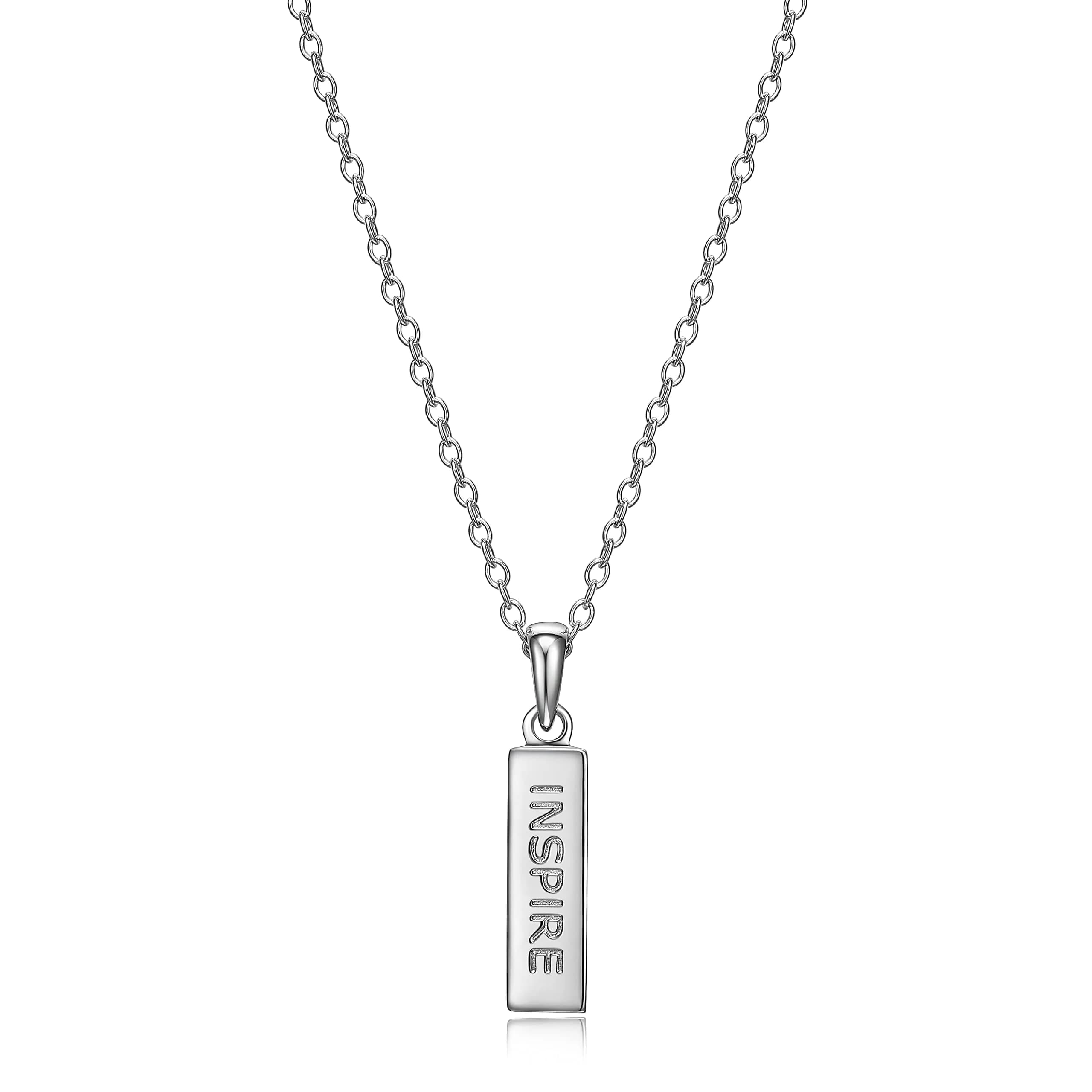 MORGAN & PAIGE .925 Sterling Silver Rhodium Plated Vertical Bar Inspire Pendant Necklace for Women - Lightweight and Dainty Sterling Silver Necklace for Women, Jewelry for Her 18 inch Rope Chain - main product image