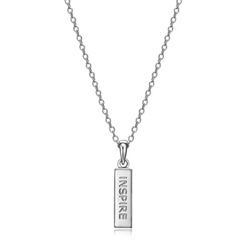 MORGAN & PAIGE .925 Sterling Silver Rhodium Plated Vertical Bar Inspire Pendant Necklace for Women - Lightweight and Dainty Sterling Silver Necklace for Women, Jewelry for Her 18 inch Rope Chain thumbnail 1