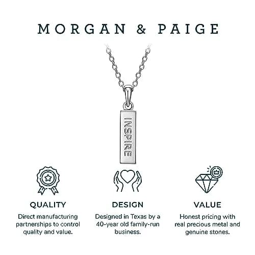 MORGAN & PAIGE .925 Sterling Silver Rhodium Plated Vertical Bar Inspire Pendant Necklace for Women - Lightweight and Dainty Sterling Silver Necklace for Women, Jewelry for Her 18 inch Rope Chain thumbnail 5