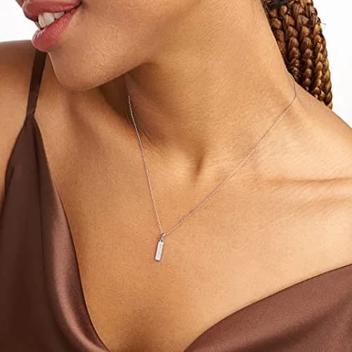 MORGAN & PAIGE .925 Sterling Silver Rhodium Plated Vertical Bar Inspire Pendant Necklace for Women - Lightweight and Dainty Sterling Silver Necklace for Women, Jewelry for Her 18 inch Rope Chain thumbnail 2