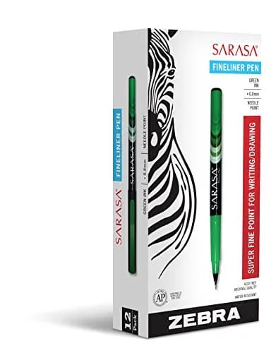 Zebra Pen Sarasa Fineliner Pen 0.8mm Green 12 Count | Smooth Ink Flow for Artists & Students thumbnail 1