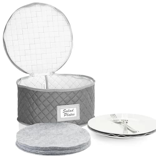 Stack Store Plus More Gray Salad Plate Storage Quilted Case | 12 Felt Dividers & Stackable Design thumbnail 1