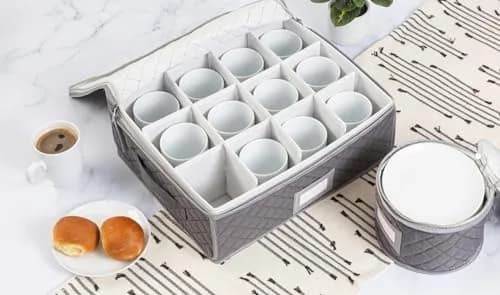 Stack Store Plus More Gray Salad Plate Storage Quilted Case | 12 Felt Dividers & Stackable Design thumbnail 6
