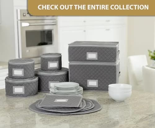 Stack Store Plus More Gray Salad Plate Storage Quilted Case | 12 Felt Dividers & Stackable Design thumbnail 7