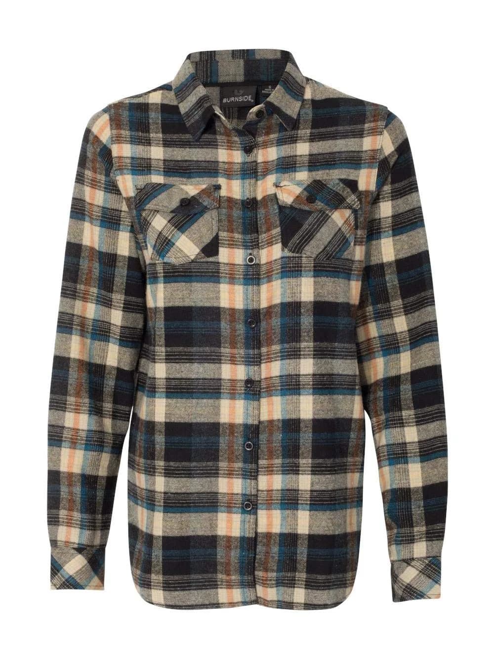 Burnside Plaid Boyfriend Flannel Shirt 2XL White/Red | Casual Women's Long Sleeve — Dark Khaki / 3X-Large