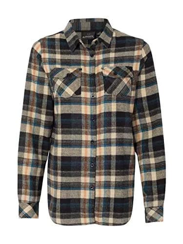 Burnside Ladies' Plaid Boyfriend Flannel Shirt 3XL Dark Khaki | Casual Women’s Flannel with Drop Tail Hem thumbnail 1