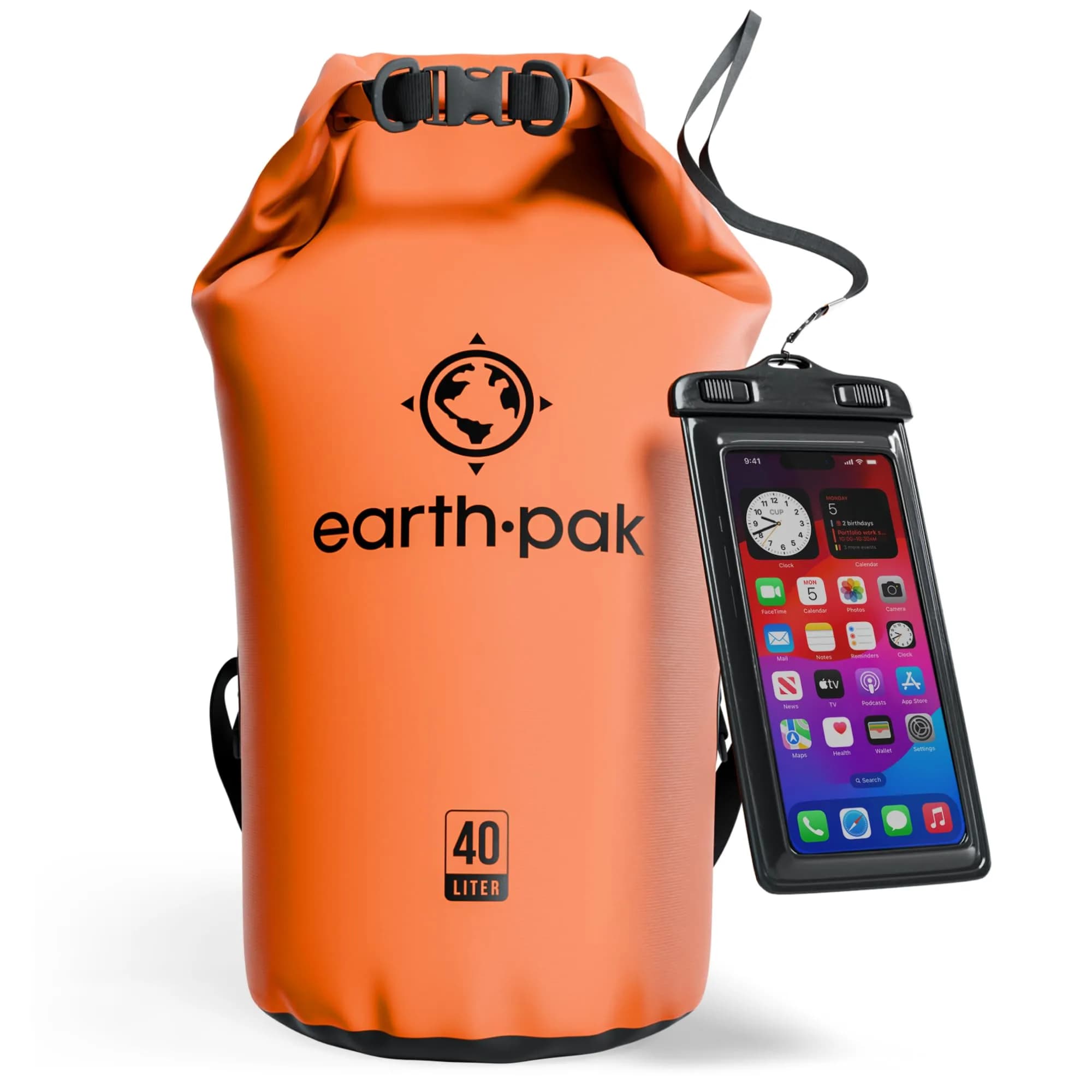 Earth Pak 30L Waterproof Dry Bag Backpack - Camo | Abrasion Resistant 500D PVC for Boating, Kayaking, Beach Days — Orange / 40L