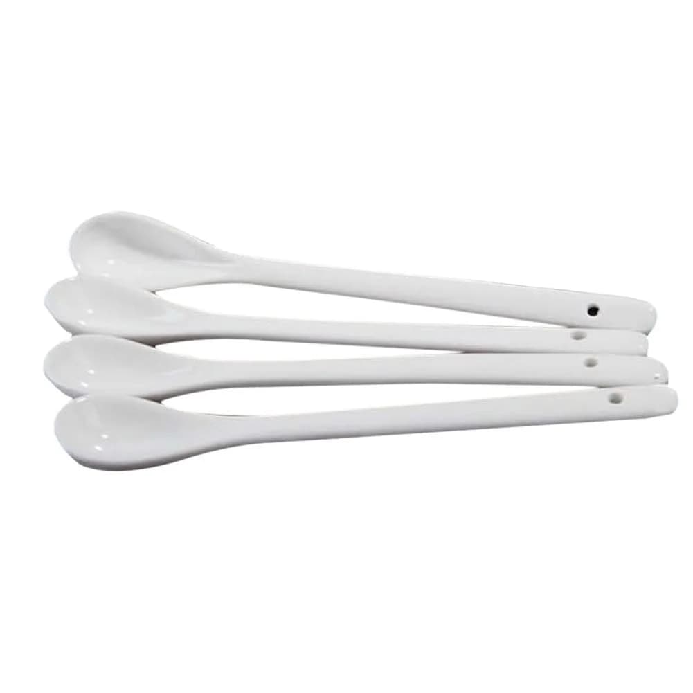 lasenersm White Long Handle Ceramic Spoon Set of 4 | Safe, Durable & Easy to Clean