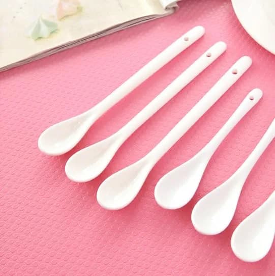 lasenersm White Long Handle Ceramic Spoon Set of 4 | Safe, Durable & Easy to Clean thumbnail 2