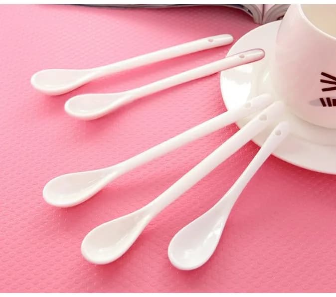 lasenersm White Long Handle Ceramic Spoon Set of 4 | Safe, Durable & Easy to Clean thumbnail 7