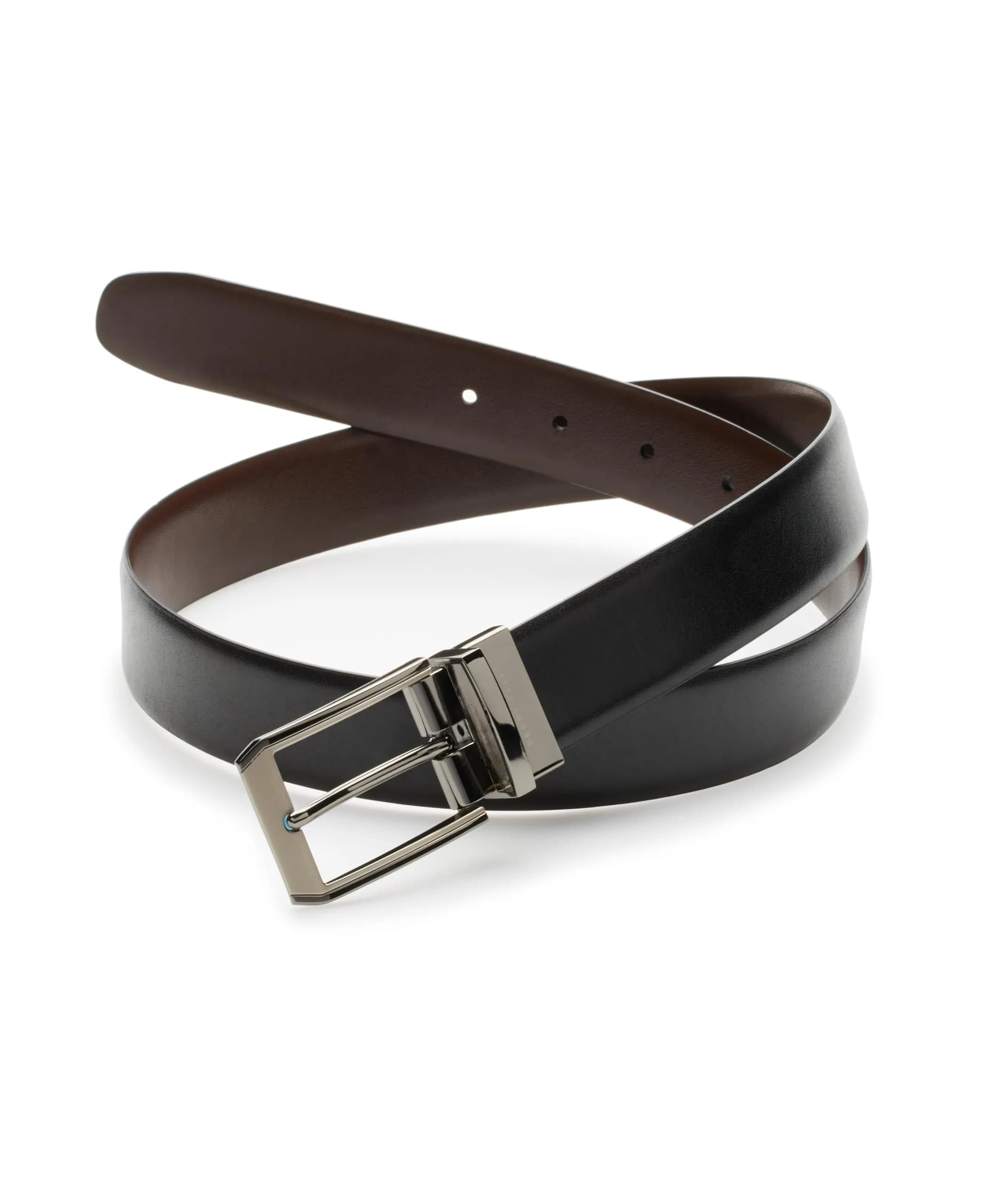 Perry Ellis Men's Portfolio Reversible Belt Black/Brown 36 (91.44 cm) | Genuine Leather Dress Belt with Matte Gunmetal Buckle — Black/Brown