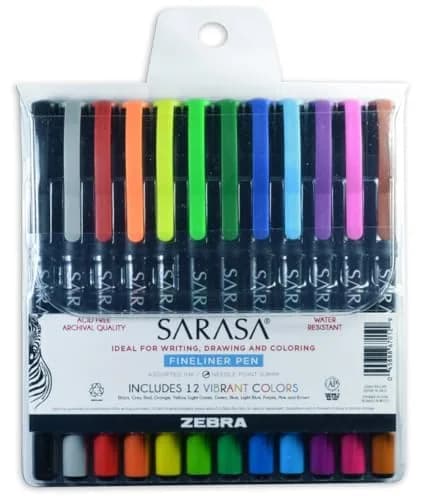 Zebra Pen SARASA Fineliner Pen, Assorted Ink, 0.8mm, 12-Pack | Smooth Ink Flow for Students & Professionals thumbnail 1
