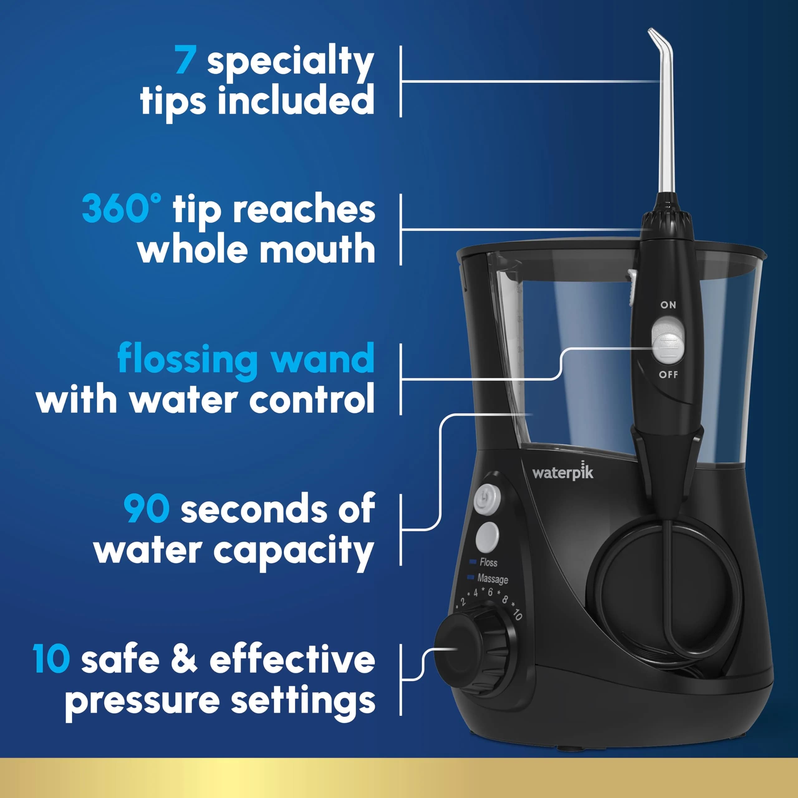 Waterpik Aquarius Countertop Water Flosser WP-662 Black | 10 Settings, 7 Tips, ADA Accepted - view 2