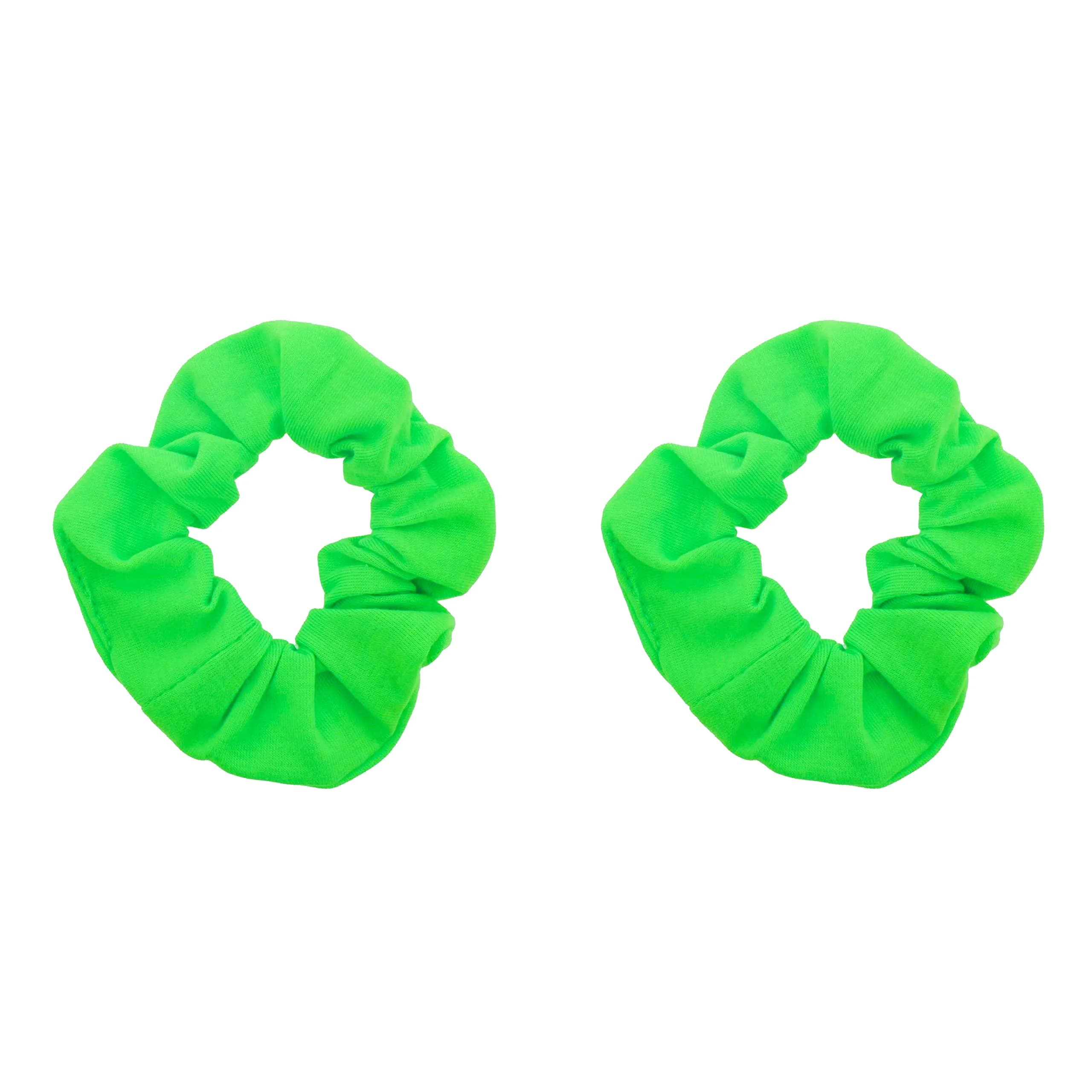 Motique Accessories Solid Scrunchies for Women, Set of 2, Neon Green | No-Crease, Gentle Hold for All Hair Types
