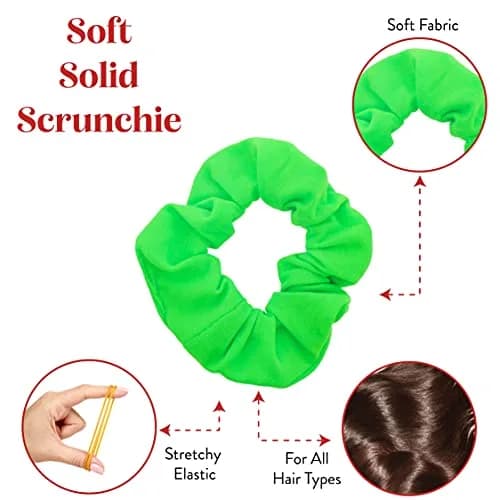 Motique Accessories Solid Scrunchies for Women, Set of 2, Neon Green | No-Crease, Gentle Hold for All Hair Types thumbnail 4