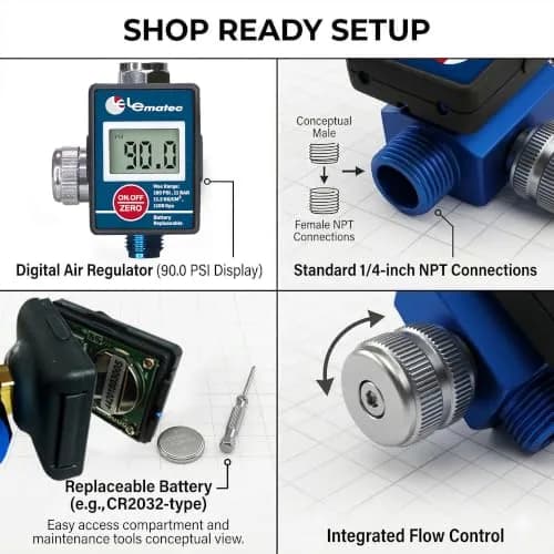 LE LEMATEC DAR01B Digital Air Regulator Valve with LED Gauge, 1/4 NPT (0.635 cm Inlet) thumbnail 5
