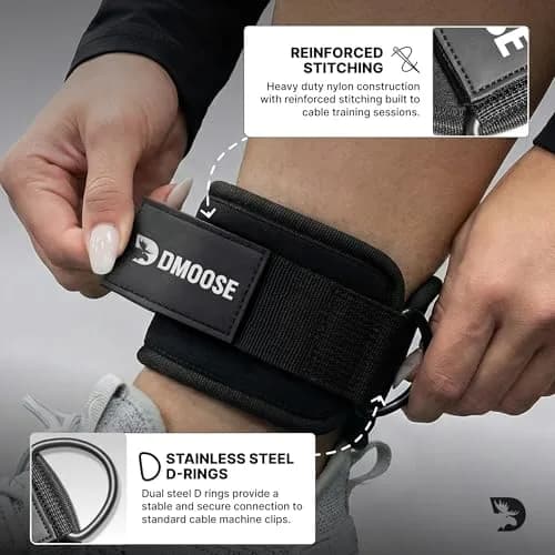 DMoose Ankle Strap for Cable Machine - One Size Fit with Premium Padding, Workout Kickback Ankle Cuffs, Ankle Bands for Lower Body Exercises thumbnail 5
