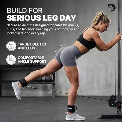 DMoose Ankle Strap for Cable Machine - One Size Fit with Premium Padding, Workout Kickback Ankle Cuffs, Ankle Bands for Lower Body Exercises thumbnail 2