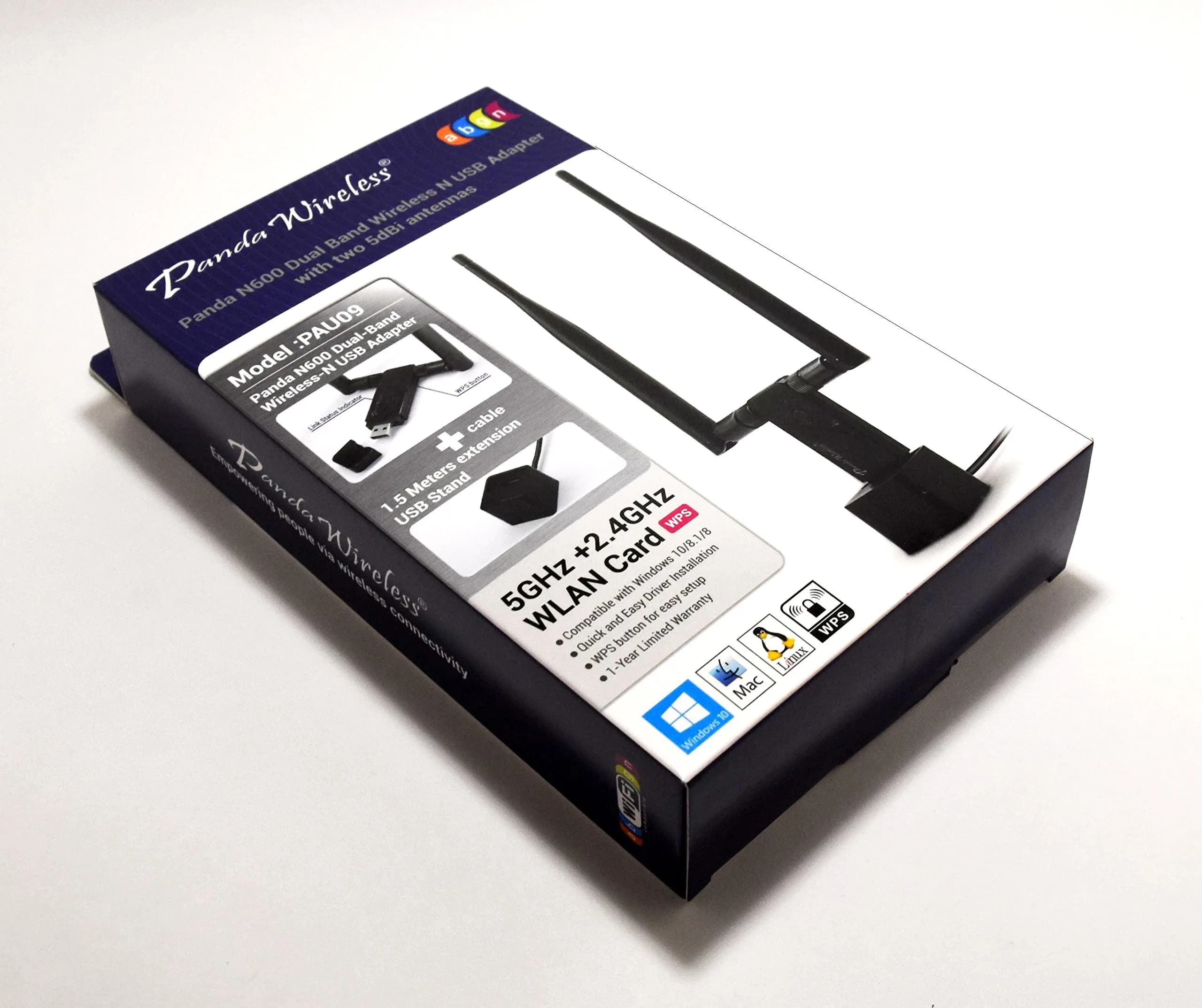 Panda Wireless PAU09 N600 Dual Band USB WiFi Adapter 300Mbps | Dual 5dBi Antennas for Windows & Linux - view 4