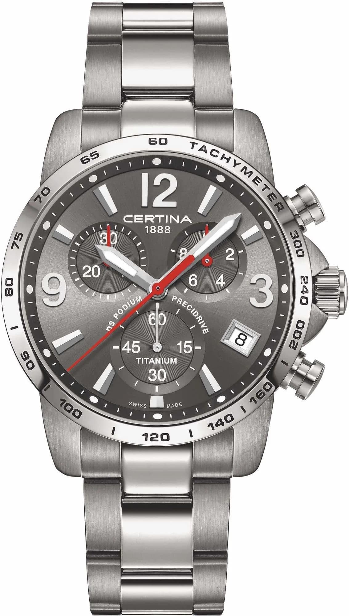 Certina DS PODIUM Titanium Sport Watch 41mm | Swiss Quartz, Water-Resistant 100m — Gray
