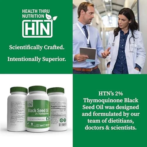 Health Thru Nutrition Black Seed Oil 500mg | High Potency 2% Thymoquinone | 360 Softgels | Unflavored thumbnail 5