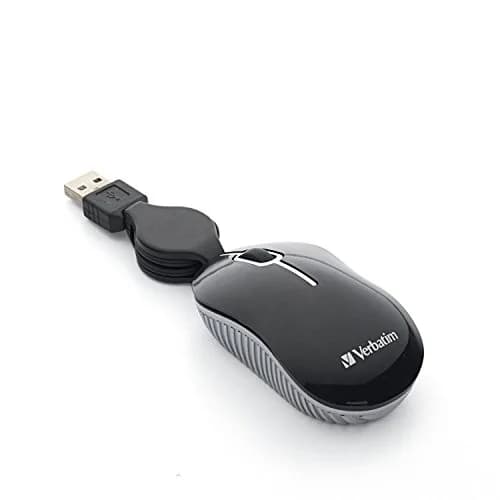 Verbatim Mini Travel Optical Mouse, USB-A, Retractable Cable, Black | Smooth, Precise Tracking for Everyday Use thumbnail 1