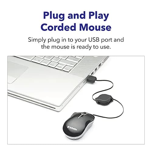 Verbatim Mini Travel Optical Mouse, USB-A, Retractable Cable, Black | Smooth, Precise Tracking for Everyday Use thumbnail 4