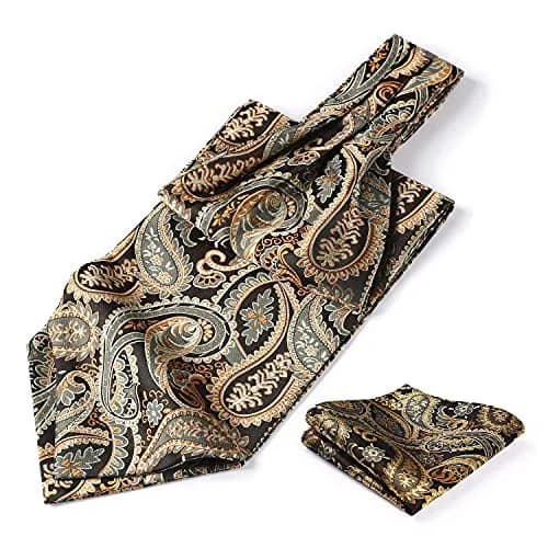 HISDERN Gold Cravat for Men and Pocket Square Set Paisely Ascot Tie Mens Ascot Scarf Handkerchief Wedding | Elegant Jacquard Silk thumbnail 1