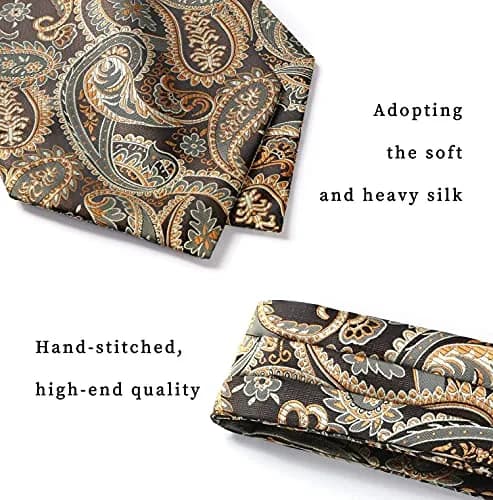 HISDERN Gold Cravat for Men and Pocket Square Set Paisely Ascot Tie Mens Ascot Scarf Handkerchief Wedding | Elegant Jacquard Silk thumbnail 3