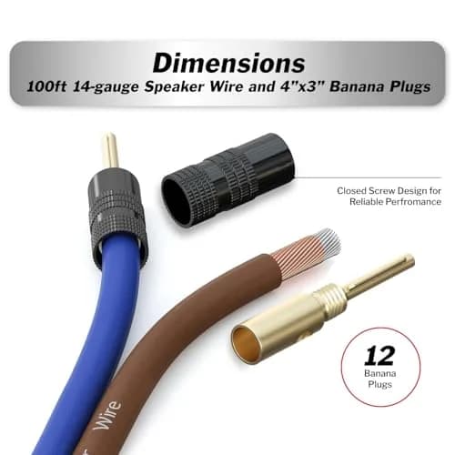 InstallGear 100ft 14 Gauge Speaker Wire with 12 Banana Plugs | Copper Clad Aluminum for Clear Sound thumbnail 3