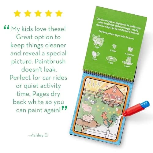 Melissa & Doug Water Wow! On The Farm Mess Free Coloring Book 25cm (9.8in) | Reusable Water-Reveal Activity Pad thumbnail 8