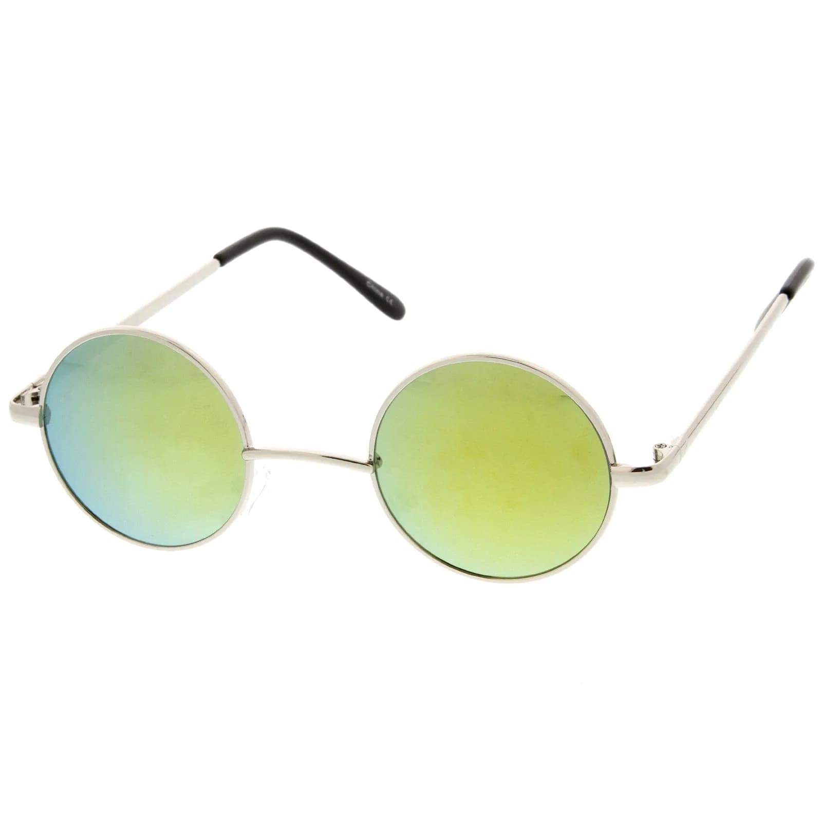 zeroUV Small Retro Classic Style Colored Mirror Lens Round Metal Sunglasses 41mm (Silver/Green-Blue Mirror) | UV400 Protection — Silver / Yellow Mirror