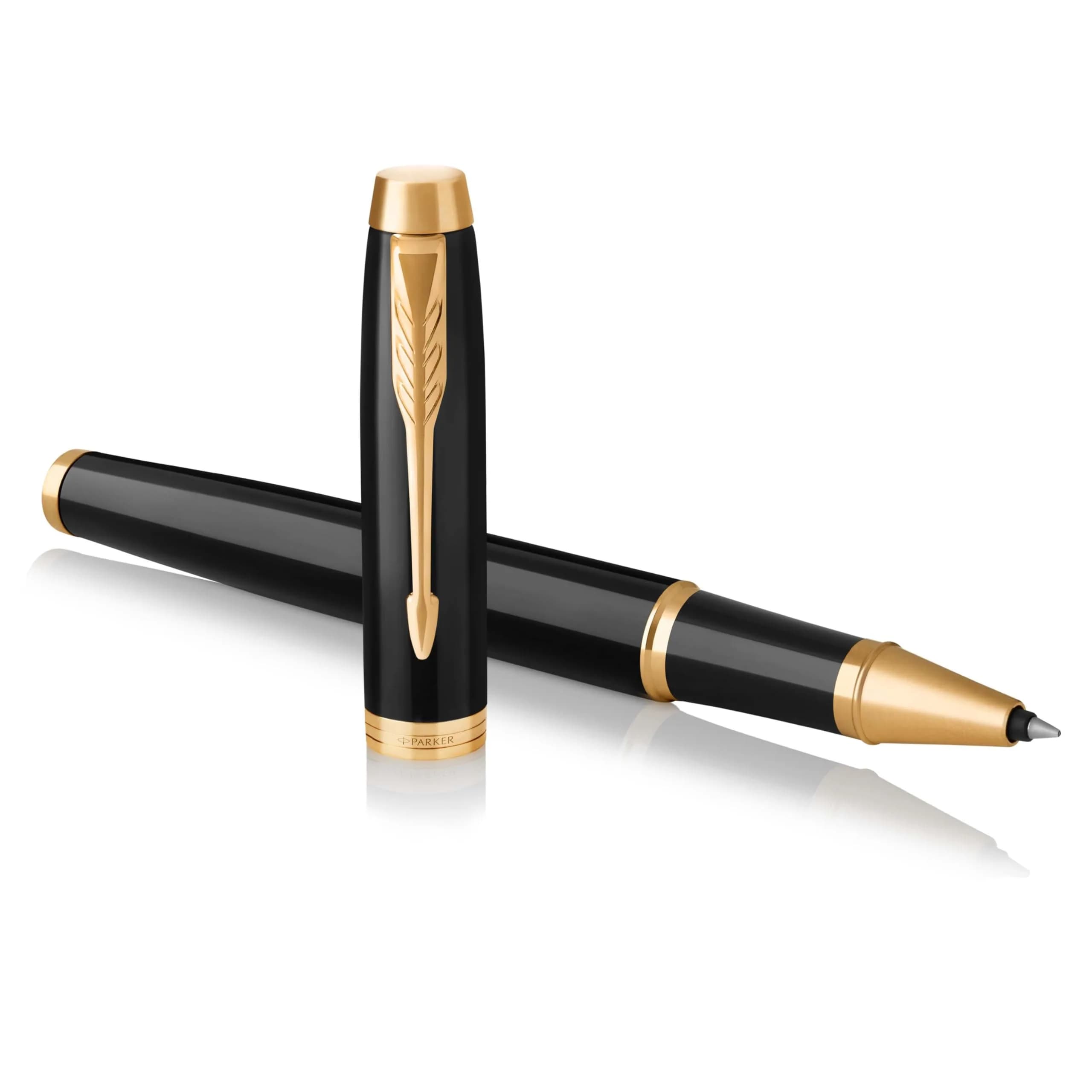 Parker IM Rollerball Pen Black Lacquer Gold Trim Fine Point Black Ink Gift Box (1931659) | Smooth Writing Instrument - main product image