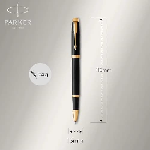 Parker IM Rollerball Pen Black Lacquer Gold Trim Fine Point Black Ink Gift Box (1931659) | Smooth Writing Instrument thumbnail 3