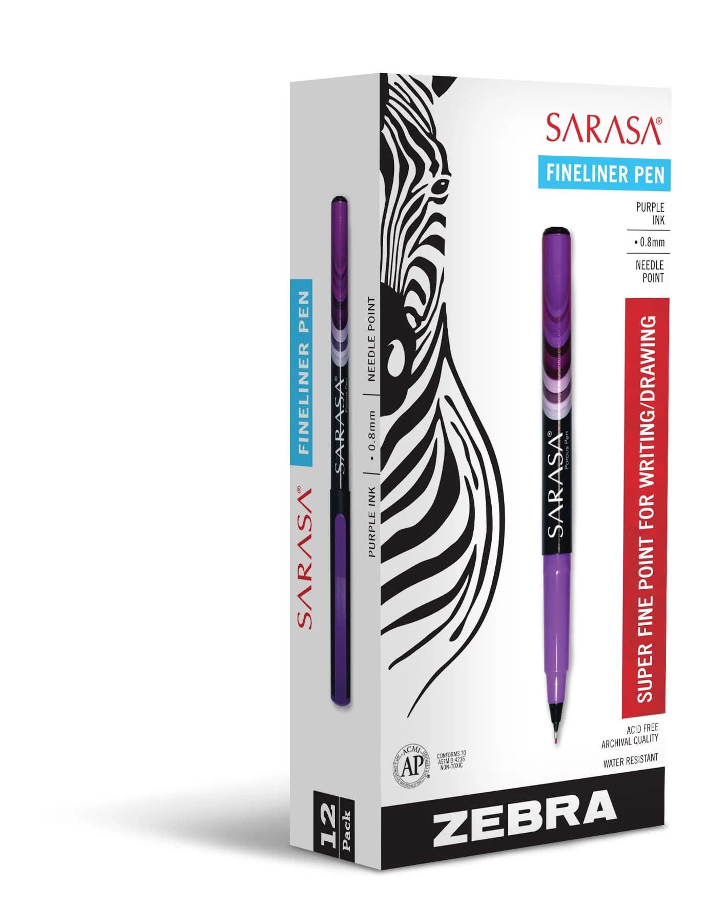 Zebra Pen SARASA Fineliner Pen, Violet Ink, 0.8mm, 12-Pack | Archival-Quality Ink - main product image