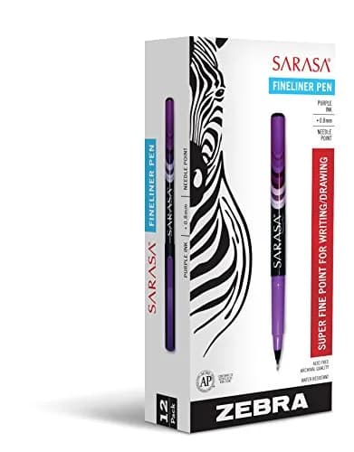 Zebra Pen SARASA Fineliner Pen, Violet Ink, 0.8mm, 12-Pack | Archival-Quality Ink thumbnail 1