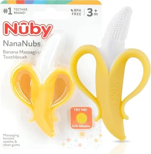 Nuby NanaNubs Banana Massaging Teether 3+ Months | Soft Silicone Gum Massager — Yellow
