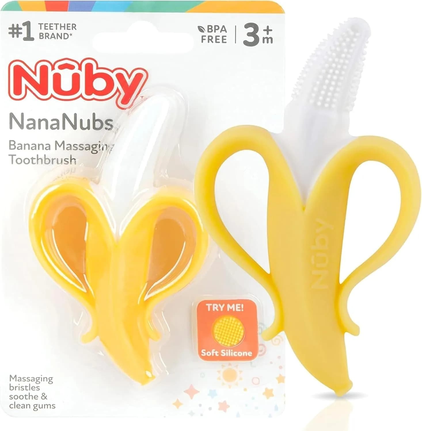 Nuby NanaNubs Banana Massaging Teether 3+ Months | Soft Silicone Gum Massager