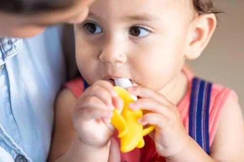 Nuby NanaNubs Banana Massaging Teether 3+ Months | Soft Silicone Gum Massager thumbnail 3