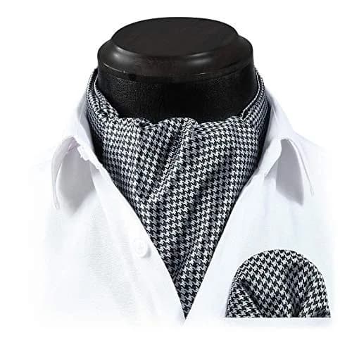 HISDERN Black White Checkered Ascot Tie and Pocket Square Set | 126cm (49.6") x 15.5cm (6.1") thumbnail 4