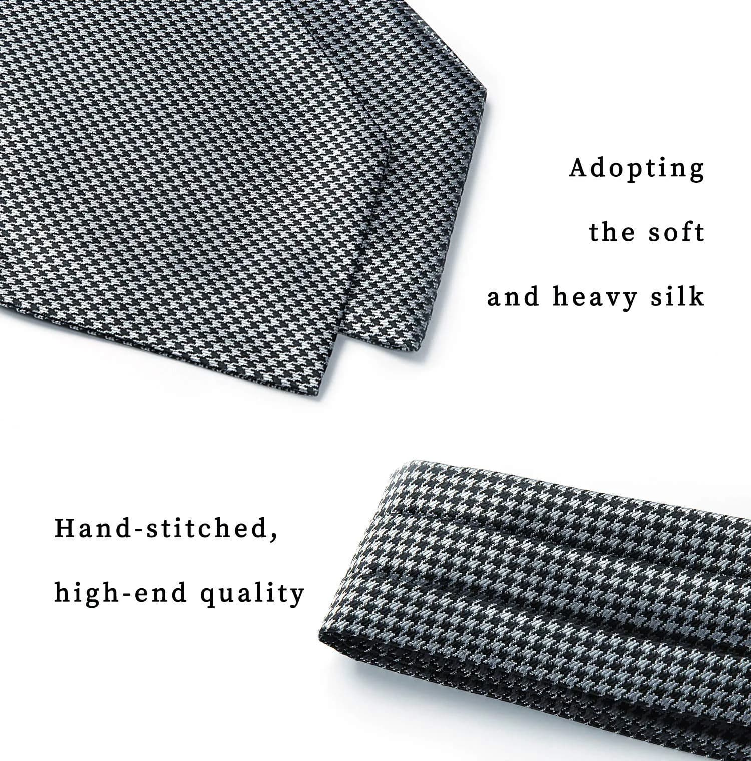 HISDERN Black White Checkered Ascot Tie and Pocket Square Set | 126cm (49.6") x 15.5cm (6.1") - view 6